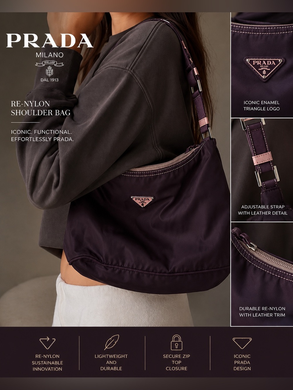 🇮🇹 RARE colorway-Authentic Prada purple nylon Shoulder Bag